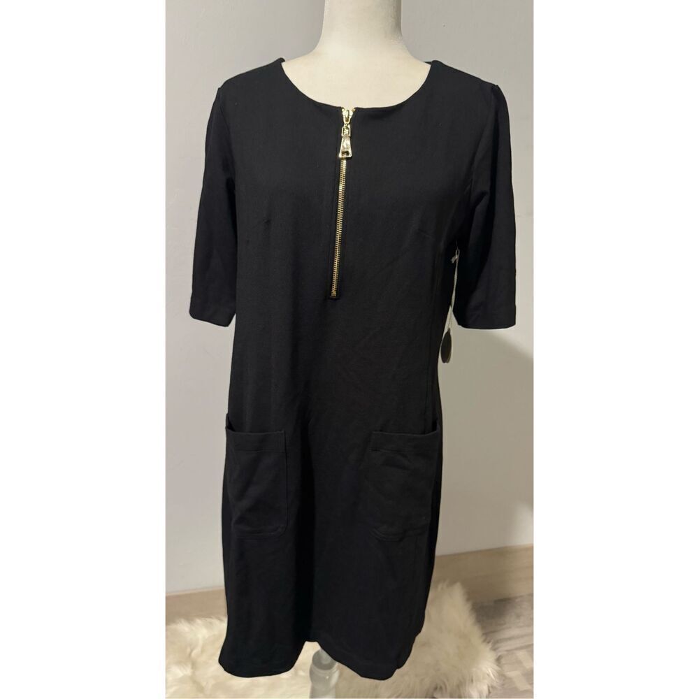 Spartina 449 NWT short sleeve 3/4 front zip deep pockets front black dress M
